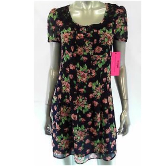 Betsey Johnson Dresses & Skirts - Betsey Johnson Black Floral Lined Dress 6 NWT